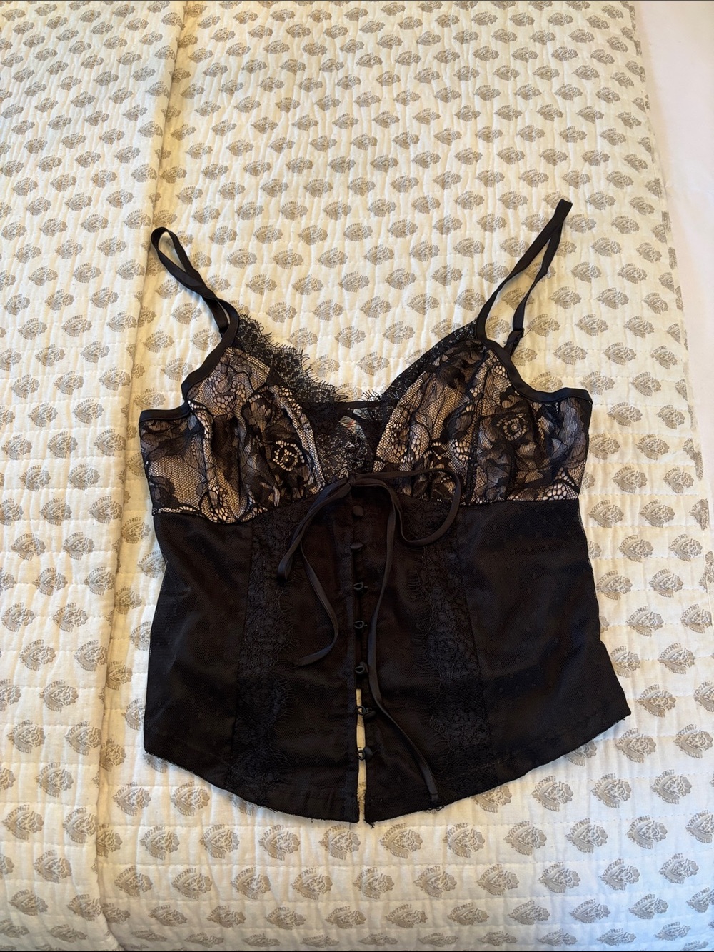 Free People Intimately NWTBlack Lace Bustier Cami with Bow Tie Front
